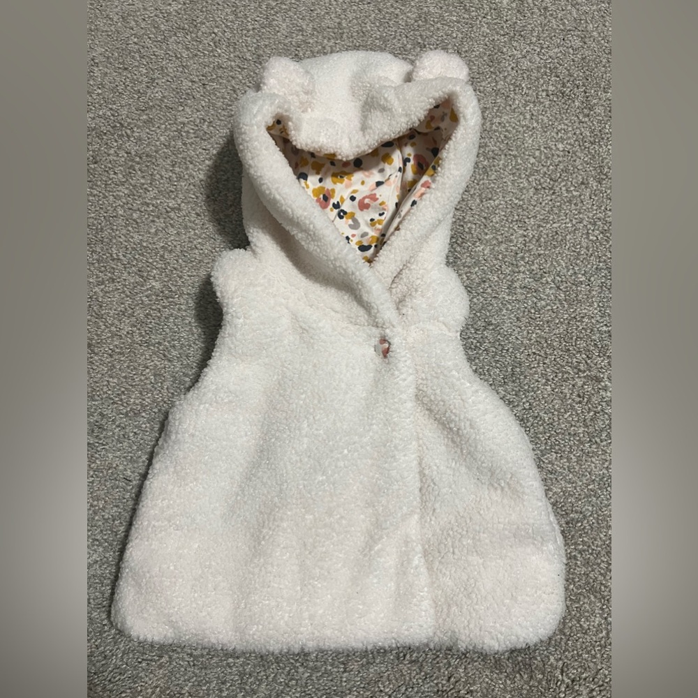 Off White Sherpa Vest with Ears on hood. Size 2t EUC